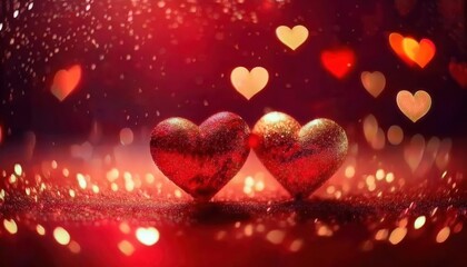 Poster - sparkling red glitter hearts with glowing heart bokeh on a romantic background, perfect for valentine's day designs

