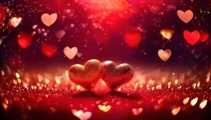 Poster - sparkling red glitter hearts with glowing heart bokeh on a romantic background, perfect for valentine's day designs

