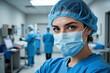 © SR Creative Idea - Confident Female Surgeon in Hospital Wearing Scrubs and Mask Medical Professional Portrait