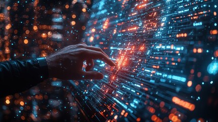 Wall Mural - a hand interacts with a futuristic digital interface