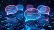 © Leonardo - Burbujas de diálogo vibrantes, brillantes y transparentes que contienen código críptico generado por IA, suspendidas en un reino digital futurista