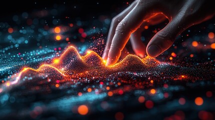 Wall Mural - A Hand Interacting With Glowing Data Visualization