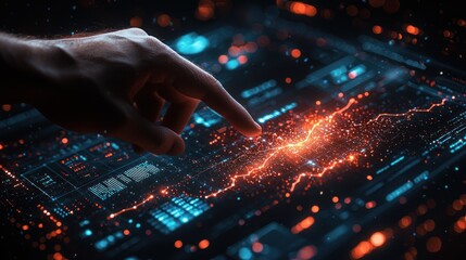 Wall Mural - Hand Interacting With Futuristic Data Visualization Interface