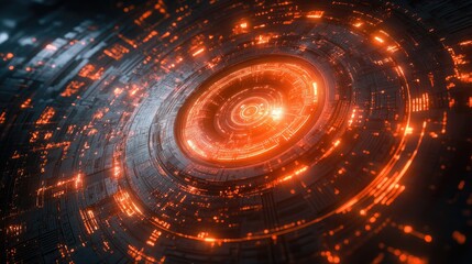 Wall Mural - futuristic circular technology glowing orange