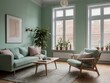 © RaksaLinggo - Sage Green Living Room With Wooden Furniture And Plants
