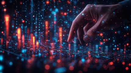 Wall Mural - A Hand Interacts With Digital Data Visualization