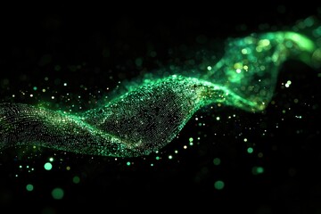 Wall Mural - green digital light wave spreading across a dark abstract background