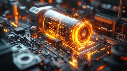 Wall Mural - futuristic processor core glowing with digital data