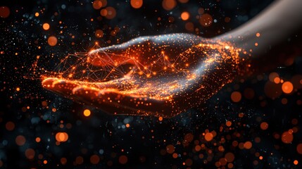 Wall Mural - glowing network held in a dark hand