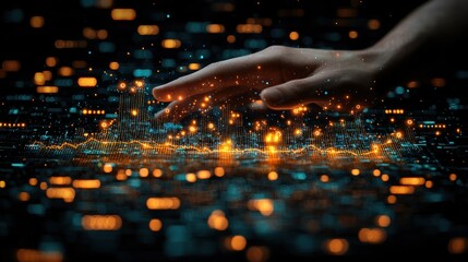 Wall Mural - digital hand interacting with data visualization