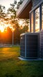 © KarpenArt Studio - The image features an air conditioning unit outside a house during sunset.