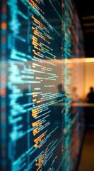 vibrant teal and code displayed on a large screen