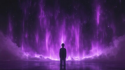 Wall Mural - Solitary Figure Before a Purple Celestial Display