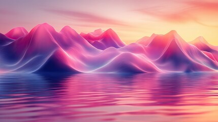 Wall Mural - Pink and Purple Mountains Reflecting in Calm Water