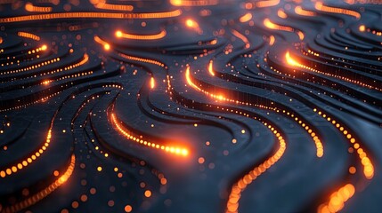 Wall Mural - abstract dark surface with glowing orange lines