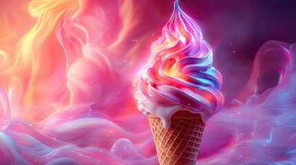 Wall Mural - Iridescent Ice Cream Cone Against A Dreamy Background