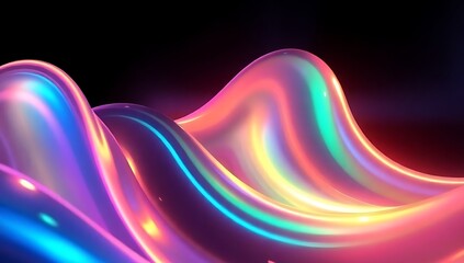 Wall Mural - neon waves on black.