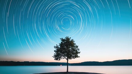 Wall Mural - A long exposure shot of the night sky, with stars transformed into streaks of light as the earth rotates, evoking a sense of wonder and the vastness of the universe.