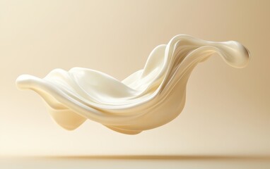 Wall Mural - Silky white chocolate swirl gracefully curving in the air, pastel cream background