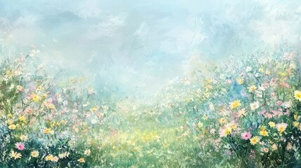 Wall Mural - Pastel Meadow Wildflowers in Bloom Spring Season Serenity