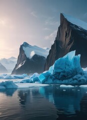 towering blue icebergs rising from the arctic sea, icebergs, blue, spitsbergen