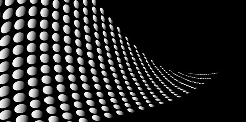 Wall Mural - Black and white Monochrome Halftone Pattern Background with Dotted Circles. Spiraling dots radiating from the center, evoking a sense of modern elegance. pattern metal grid background. Illustration.