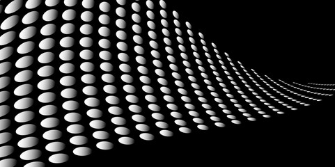 Wall Mural - Black and white Monochrome Halftone Pattern Background with Dotted Circles. Spiraling dots radiating from the center, evoking a sense of modern elegance. pattern metal grid background. Illustration.