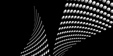 Wall Mural - Black and white Monochrome Halftone Pattern Background with Dotted Circles. Spiraling dots radiating from the center, evoking a sense of modern elegance. pattern metal grid background. Illustration.