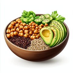 Wall Mural - Buddha Bowl with quinoa, avocado, chickpeas, isolated on white