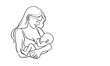 © DOROTHEA - Newborn sleeping in mom's arms, continuous line art drawing. Motherhood, parenthood, pregnancy. Vector illustration isolated on white background
