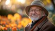 © CreativeSuburb - Portrait of smiling senior man enjoying golden hour in blooming garden