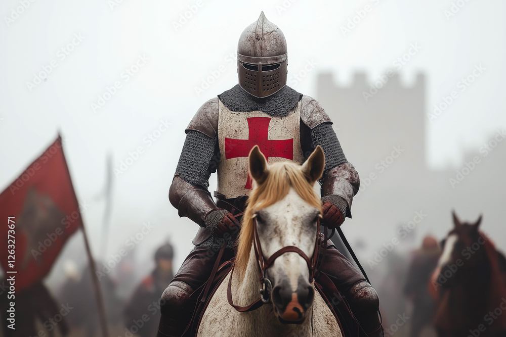 Knight in armor riding a horse on the battlefield, Fantasy medieval ...