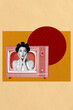 © deagreez - Art image vertical photo collage of astonished pinup girl inside retro tv box broadcast housemaid wear curlers 3d movie media