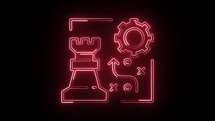 glowing neon strategic icon isolated on black background. HD video motion graphic animation