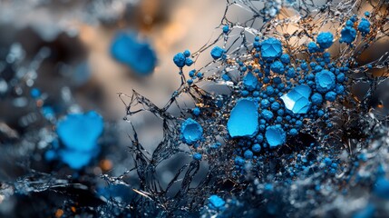 Aufkleber - Cobalt blue dots emerge from fractured surface abstract art digital microscopic view visual exploration