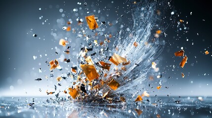 Fototapete - Dynamic fragments of colorful shards exploding on canvas studio abstract art controlled environment close-up creativity