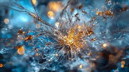Leinwandbilder - Tiny bursts of metallic silver light slice through opa abstract art digital blue background macro viewpoint