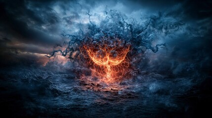 Poster - Ethereal agony unleashed stormy seas digital art dramatic atmosphere wide angle inner turmoil