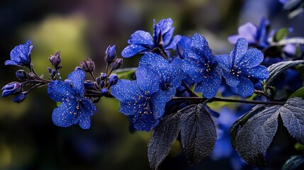 Leinwandbilder - Flecks of cobalt blue light shine on delicate blue flowers nature macro photography garden close-up symbolism