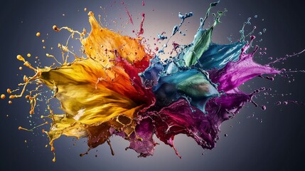 Poster - Artistic studio close-up splashing colors of thoughtful petals in a vibrant abstract environment