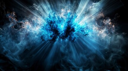 Fototapete - Radiant blue explosion splits through darkness abstract digital art surreal environment high contrast viewpoint