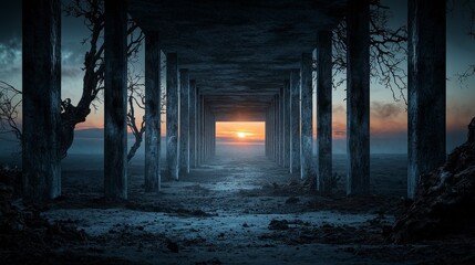 Poster - Quivering arrows of void desolate horizon digital art abandoned landscape dramatic viewpoint surreal concept