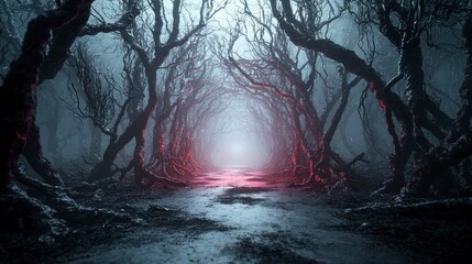 Aufkleber - Eerie journey through twisted forest dark realm digital art mysterious environment surreal viewpoint