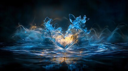 Leinwandbilder - Enchanting heart shape in water surreal art creation dark background abstract visuals artistic perspective