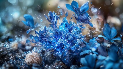 Poster - Cobalt blue explosions in nature underwater scene 3d art abstract environment close-up vibrant concept