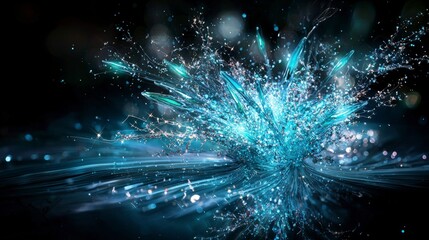 Leinwandbilder - Dynamic turquoise light breaking through shadows abstract digital art illumination on dark background