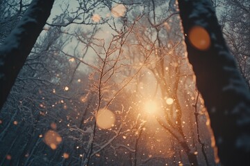 Wall Mural - snowy forest with sunlight