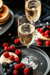 Wall Mural - Champagne and Pancakes with Berries