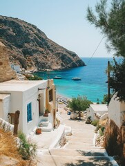 Wall Mural - Coastal scenery with boat at sea