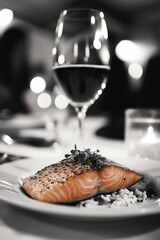 Poster - Plate of Food and Glass of Wine